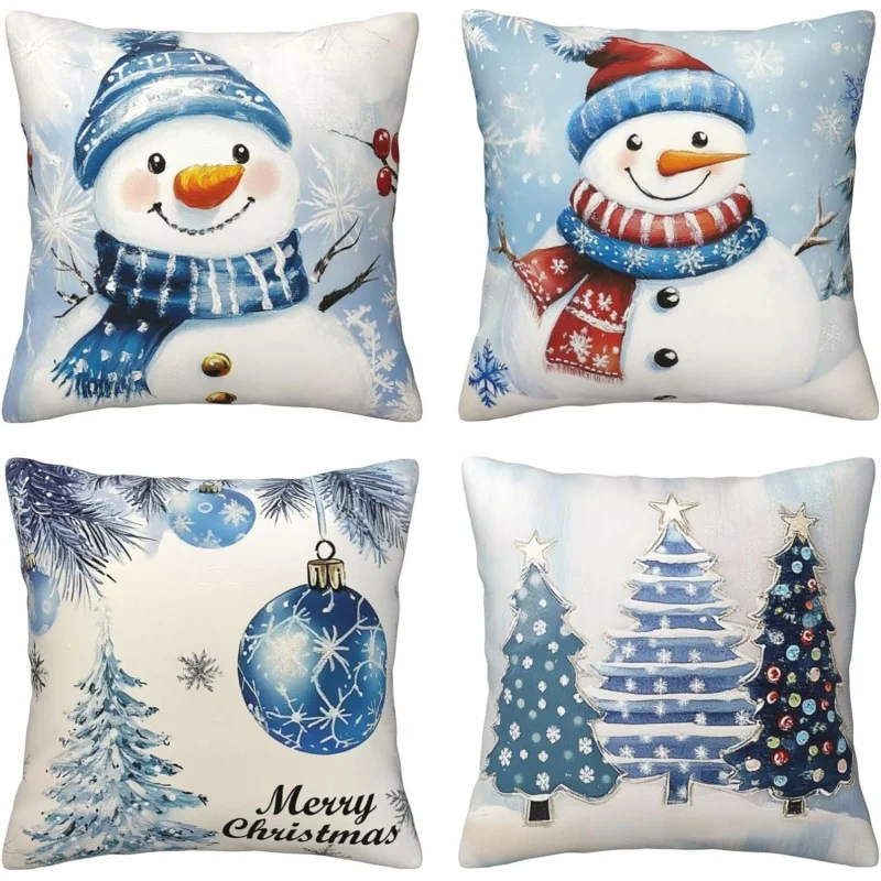 Christmas decorations, Christmas pillowcases, 4-piece set, personalized Christmas series cushions for sofas and bedrooms