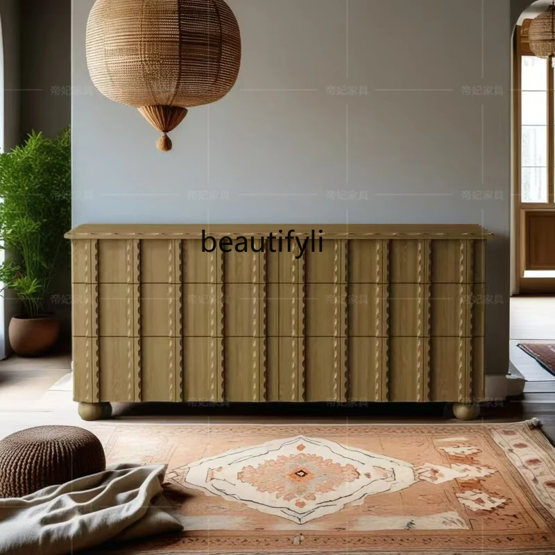 

French Retro Solid Wood Sideboard Living Room Designer Storage Decorative Cabinet Nordic Vintage Style Entryway Chest of Drawers