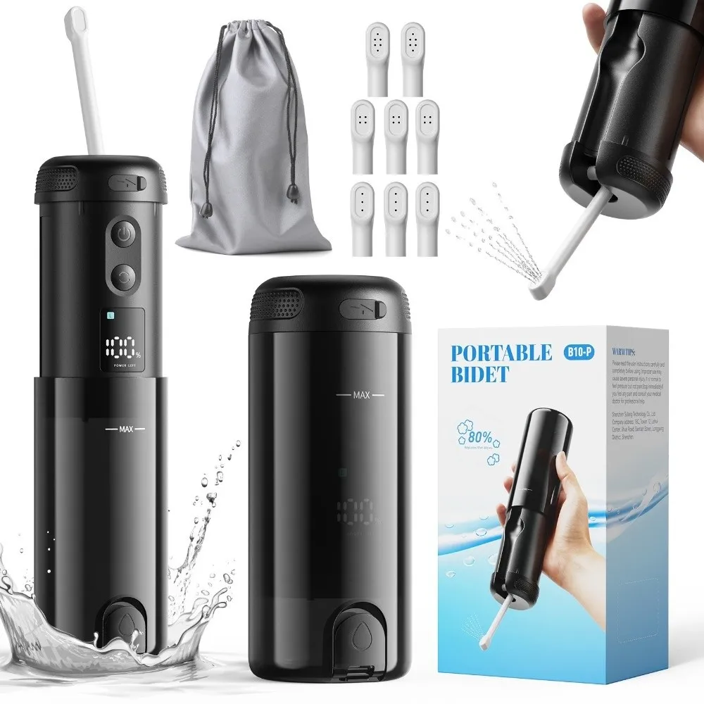 

Перезаряжаемое электрическое портативное биде, 3 режима давления, 8 сменных насадок, ручной распылитель, насадка для душа, резервуар высокого давления, 250 мл