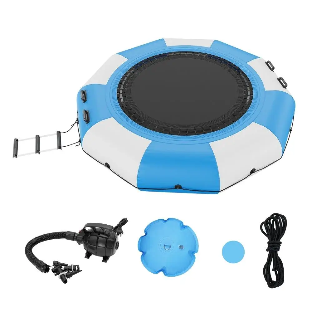 

Inflatable Water Bouncer, 10ft Recreational Water Trampoline, Portable Bounce Swim Platform with 3-Step Ladder & Electric Air