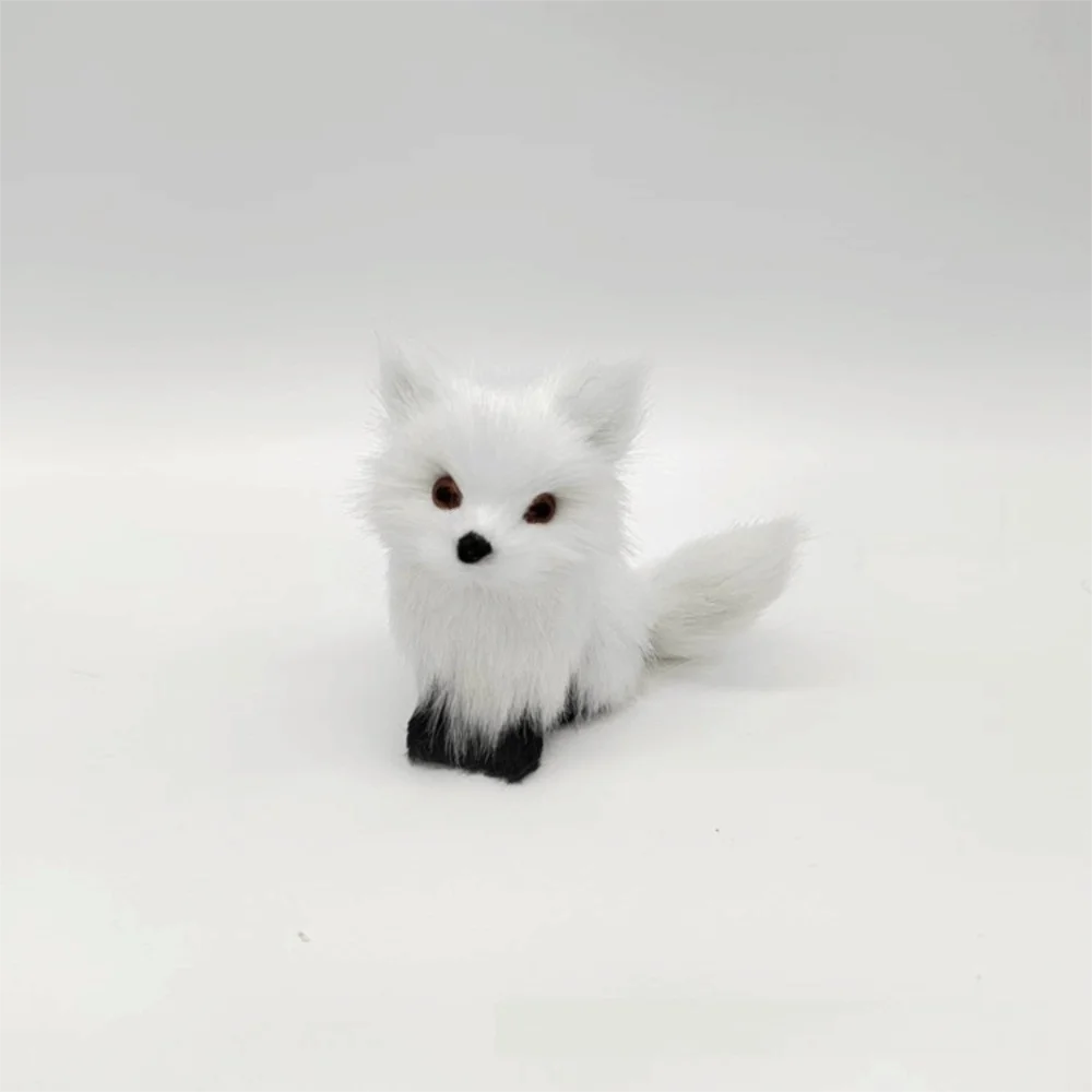 Mini Simulation Fox Figurine Artificial Animal Fox Desktop Ornament Furry Squatting Sitting Fox Model Valentine's Day