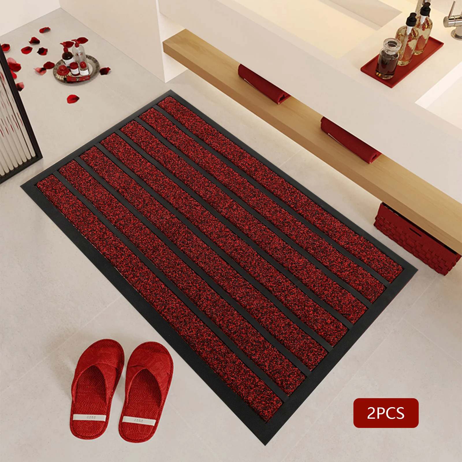 

Front Door Mat 2-Pack(Black)—5mm Thick(No Door Jamming), Hot Press Vulcanization(Durable) Rollable(Easy Store) Weather-Resistant