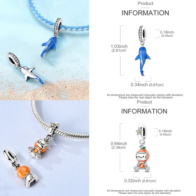 925 Sterling Silber Charm-Perlen Leuchtturm Walhai Meerjungfrau Kunstpalette Axolotl Glühwürmchen DIY Armband Halskette Geschenk für Frauen – Detail 18