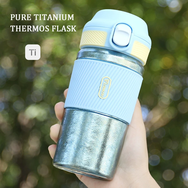 PINKAH High-Grade Coffee Cup 380ml Double-Layer Pure Titanium Business Office Thermos Simple Outdoor Camping Portable Gift Cup