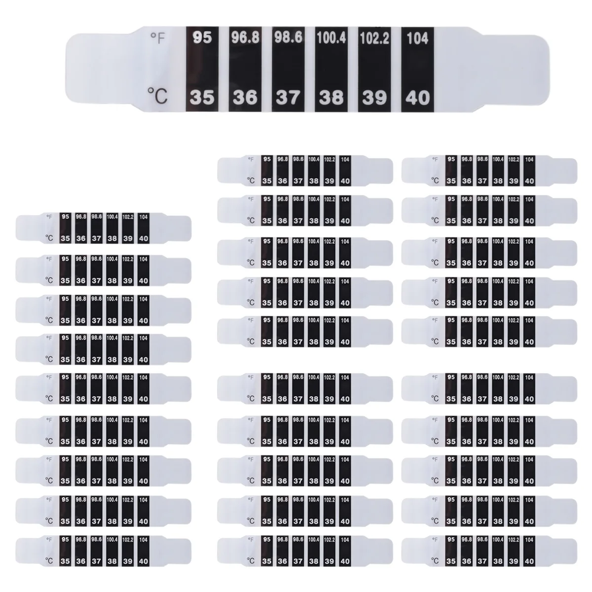 정성적 인 30 Pcs 이마 온도계 스트립 접착 온도계 스트립 재사용 가능한 온도계 스티커 변색 스티커