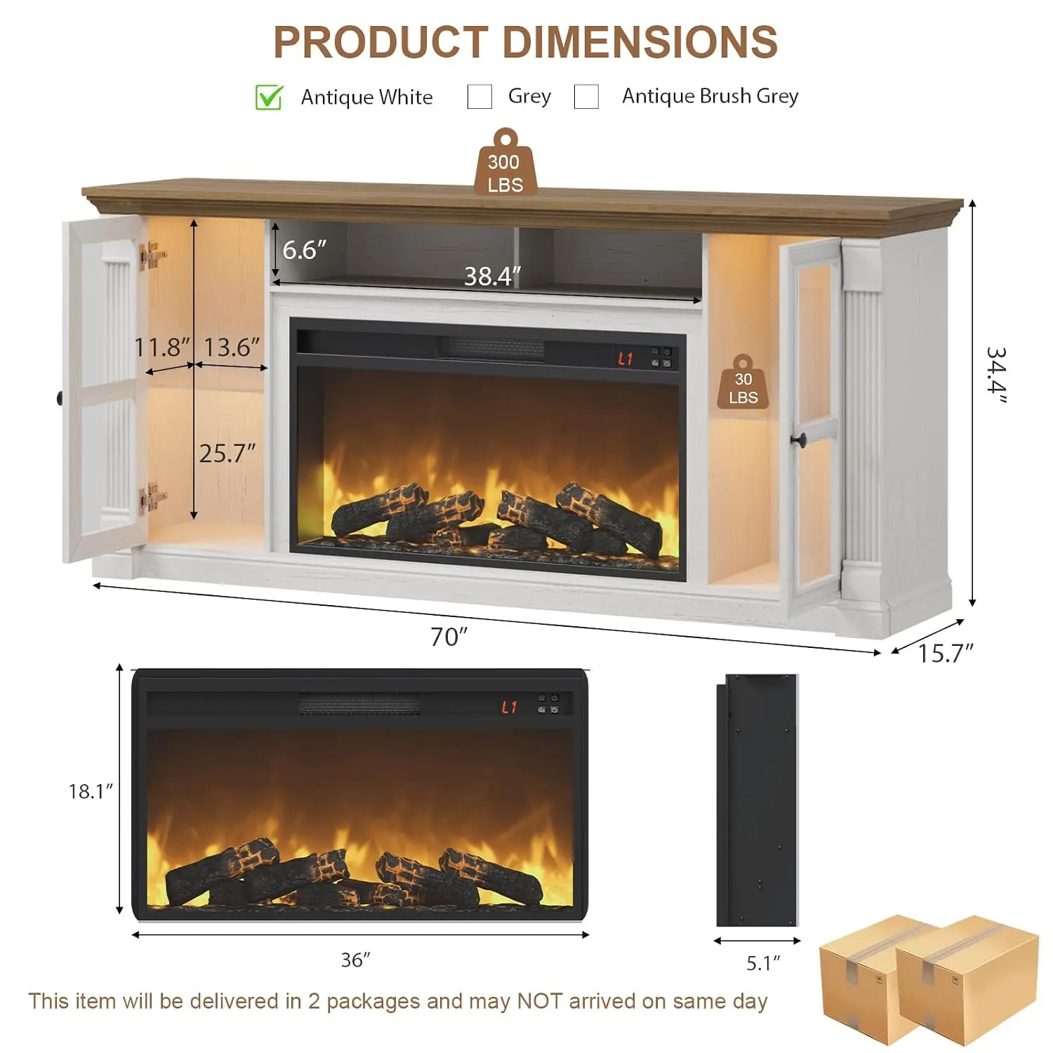 Fireplace TV Stand Up to 80