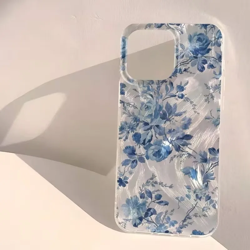 Blue Peony Flower Trendy Protector Phone Cases For Redmi Note 14 13 12 11 10 Pro 5G 14 13 Plus 13C 14C 4G Feather Cover Coque