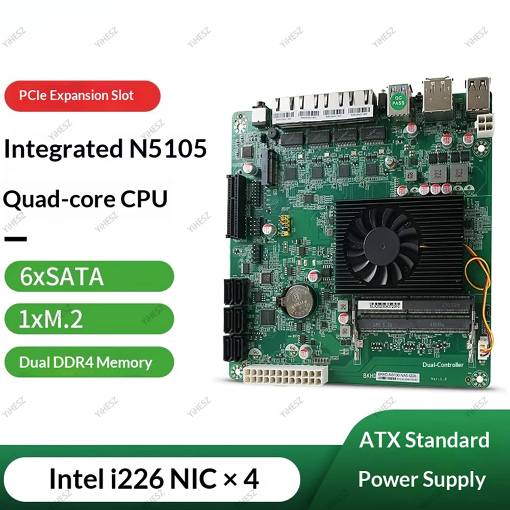 N5105 Quad-Core N100 Soft Routing NAS Motherboard 1xM.2 Dual DDR4Memory 6 SATA Standard ITX 17CM Multi-HDD Sata
