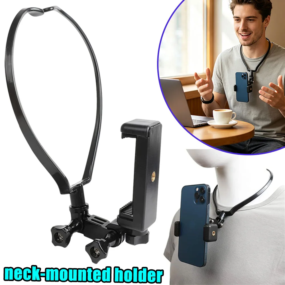 

Neck Phone Mount Silicone Holder Lanyard Stand One Second Change Portrait Landscape Shooting Flexible Metal Arm For Camping