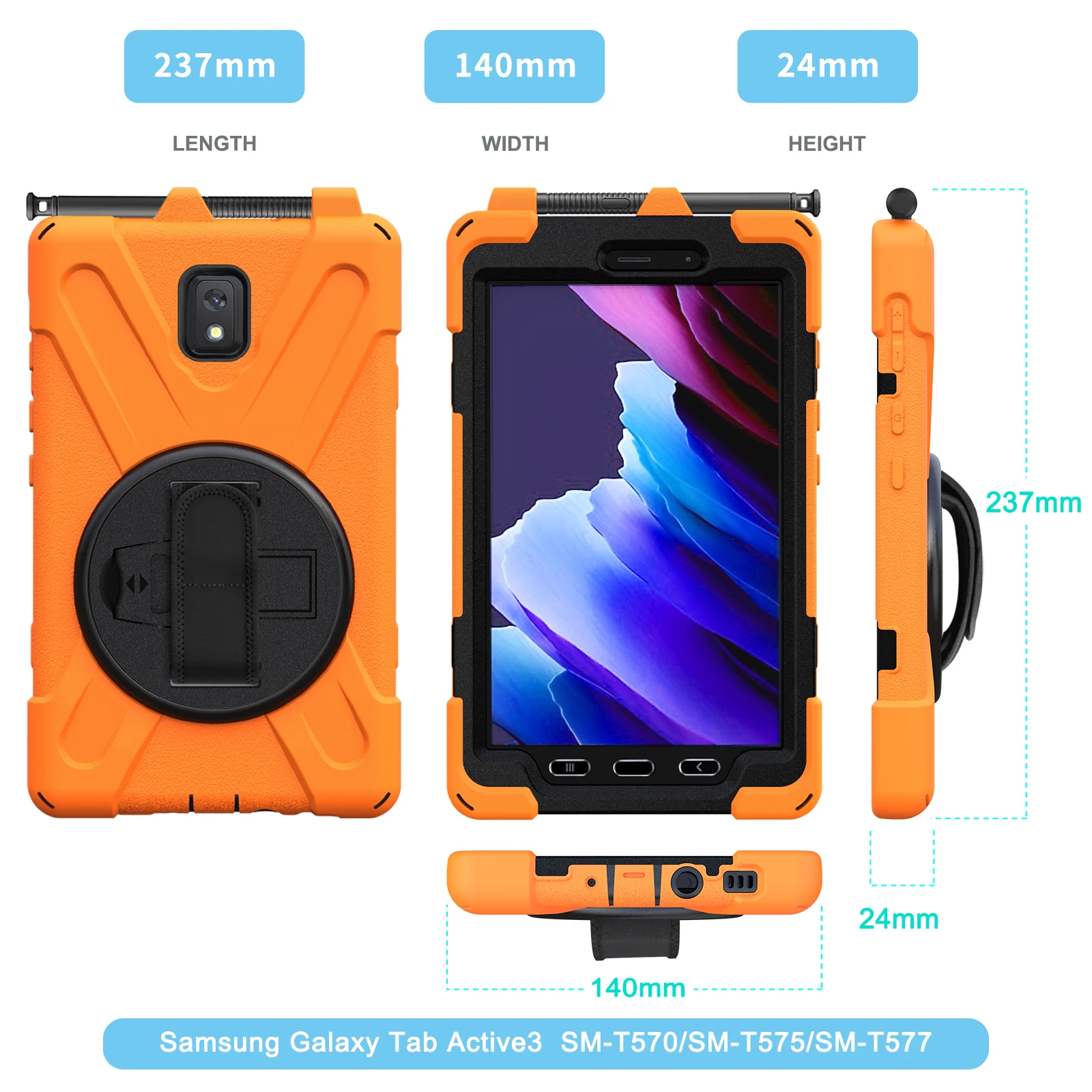 For Samsung Galaxy Tab Active 3 2020 SM-T570 T575 T577 Case Kids Safe Armor Shockproof PC Silicon Hybrid Stand Tablet Cover