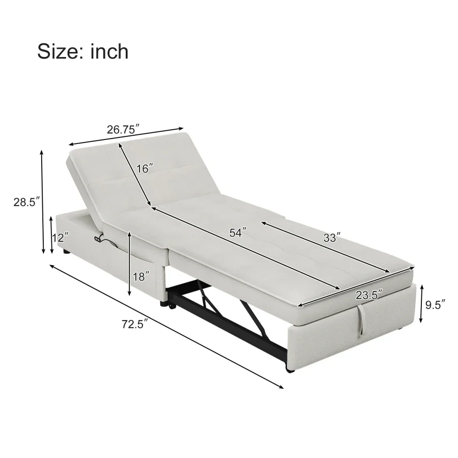 Sofa Bed,4-in-1Folding Ottoman Sofa Bed Sleeper Chair Convertible Chair into Bed with Adjustable Backrest Sleeper Couch Bed