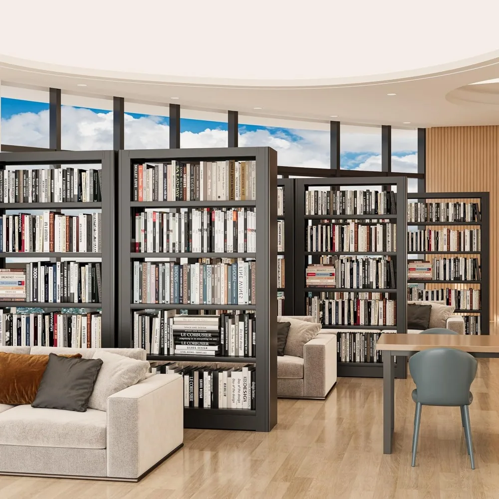 رف كتب معدني عريض مقاس 36 بوصة مع 5 أرفف، طراز صناعي أسود، قوي وطويل للكتب ذات الغلاف الصلب