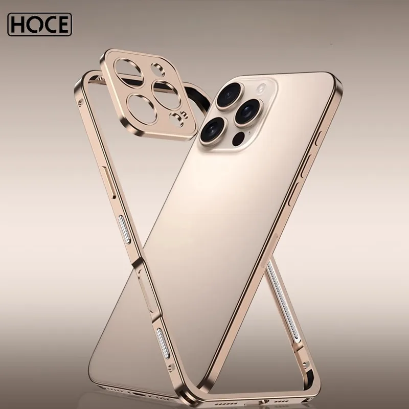

HOCE Luxury Aluminum Metal Frame Phone Case For iPhone 16 15 14 Plus 13 12 Pro Max With Lens Protection Heat Dissipation Cover