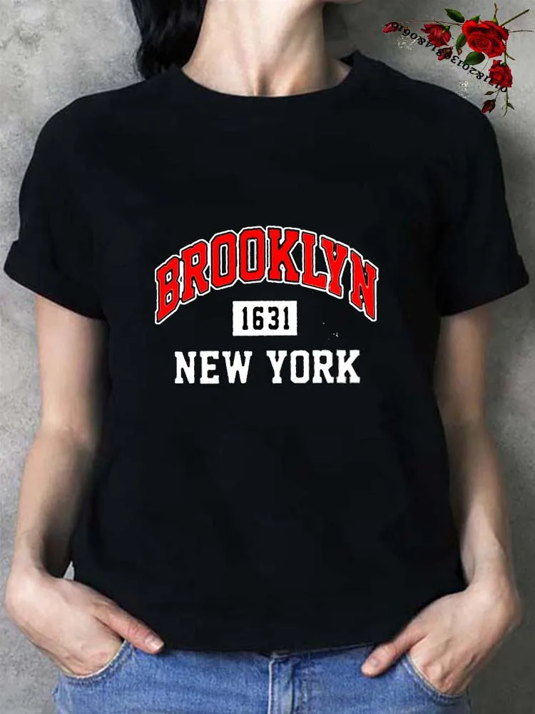 Brooklyn 1631 New York Letter Print Women's T-Shirts Summer Short Sleeve Casual T Shirts Unisex Vintage Top Tees Female Clothing