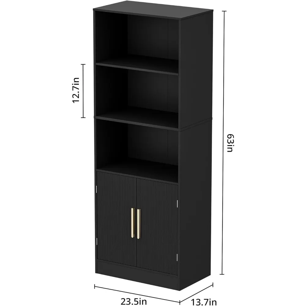 Libreria regolabile a 3 livelli con ante portaoggetti, libreria alta 63 per ufficio domestico, soluzione di scaffalature salvaspazio