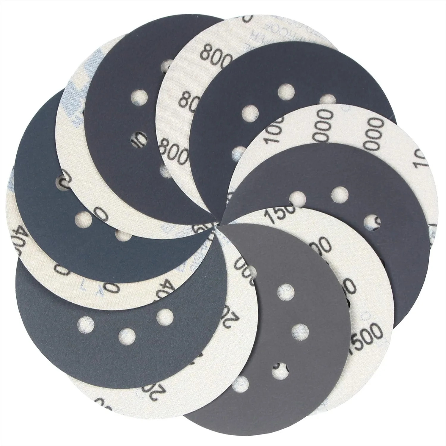 

5 Inch Wet Dry Sanding Discs Hook & Loop 60 Pcs, 400-2000 Grit Silicon Carbide Orbital Sander Sandpaper Assortment with Tack