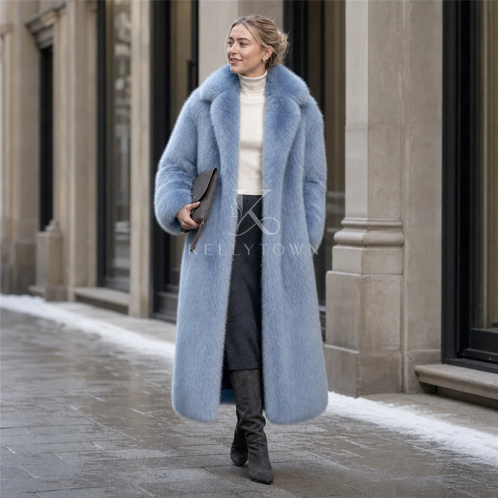 Faux Fur Coat Women Jacket X Long Flare Sleeve Turn Down Collar Open Front Fluffy High Street Autumn Winter шуба женская