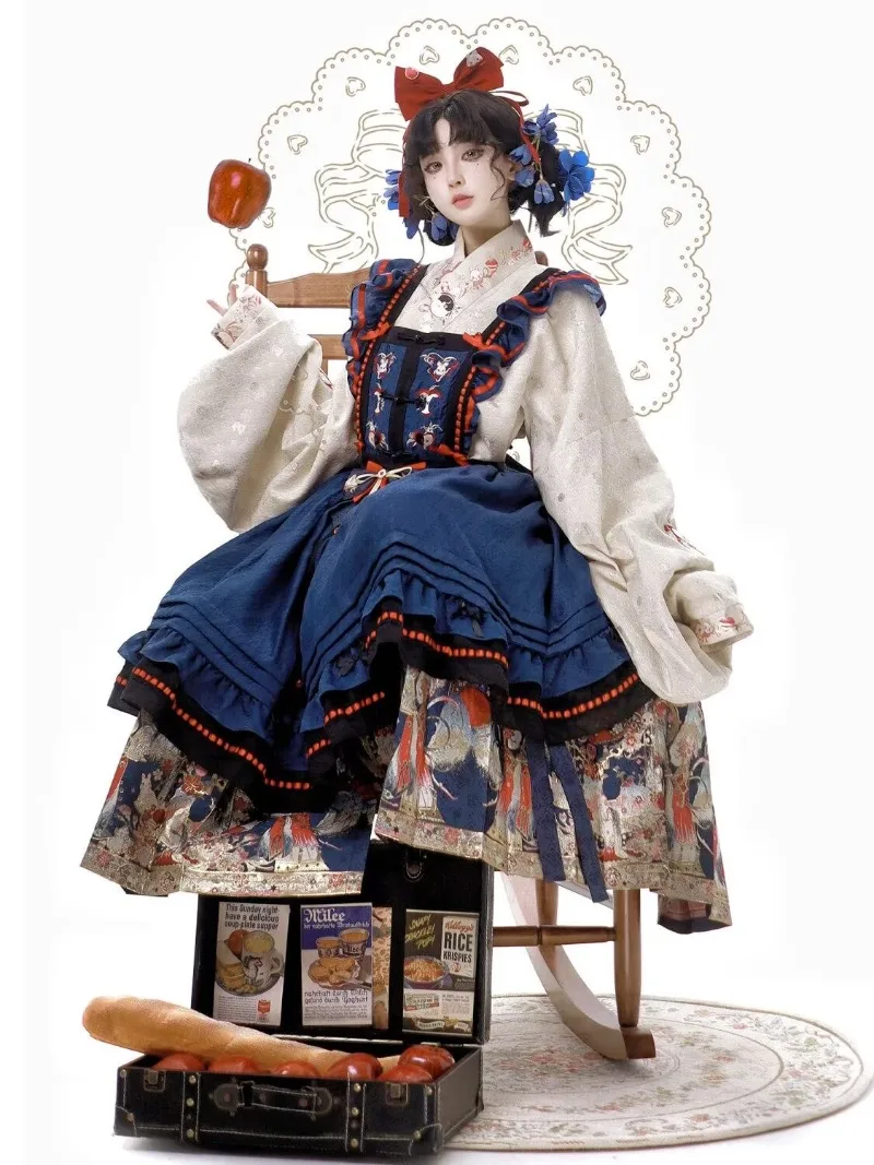 Spring New Chinese Style Female Long-sleeved Weaving Gold Hanfu Dress Set Retro Top+Suspender Dress+Pleated Skirt 3 Piece Sets
