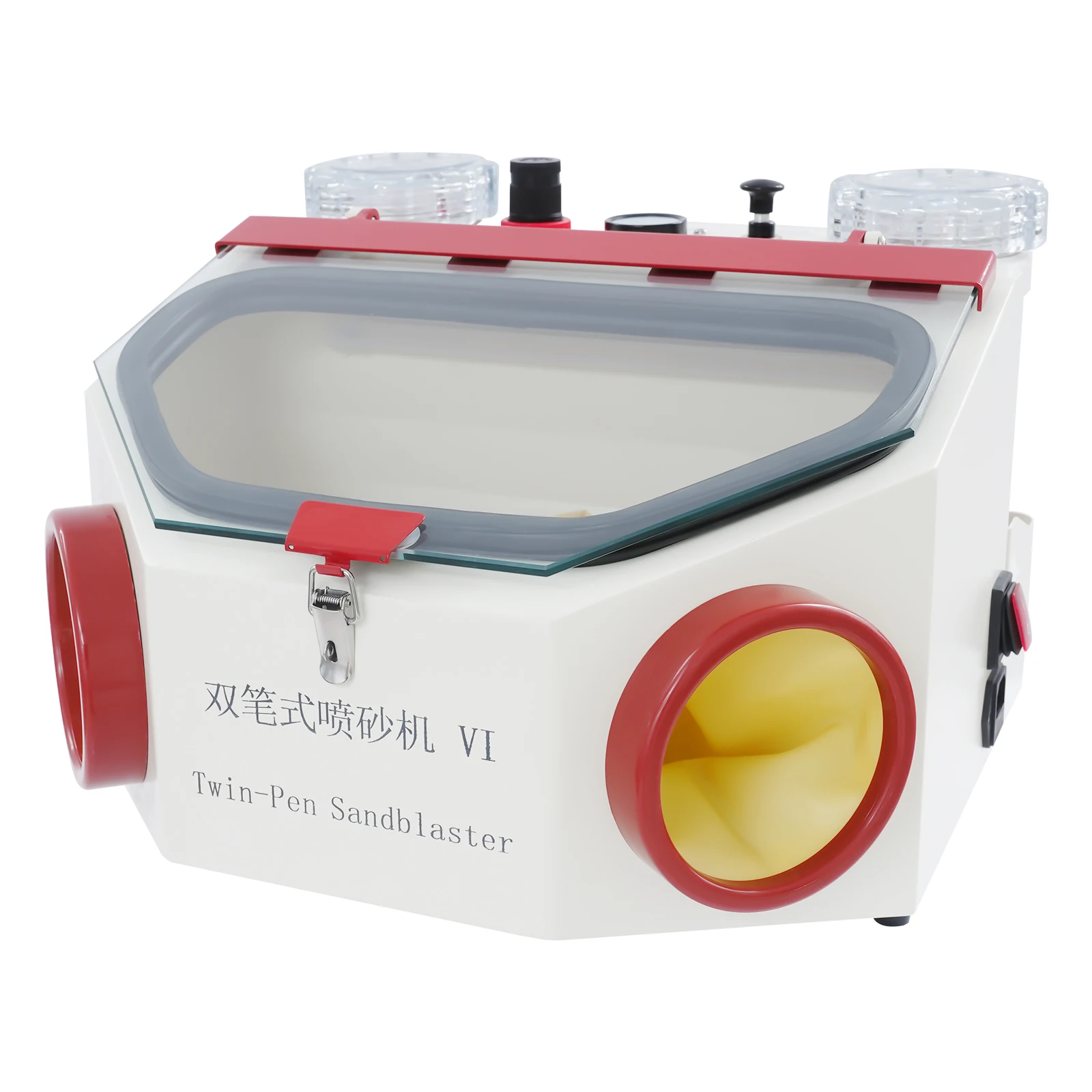 Tandheelkundige zandstraler 220V EU-standaard Dubbele pen zandstraalapparatuur voor orale restauratie Metaal zandstraler met voetpedaal LED - afbeelding 2