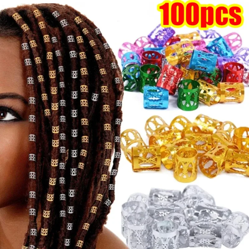 

100pcs Women Dreadlock Braiding Hair Ring Colorful Bead Decor Braiding Hairpin Braid Hollow Decorative Headwear Hair Accessories