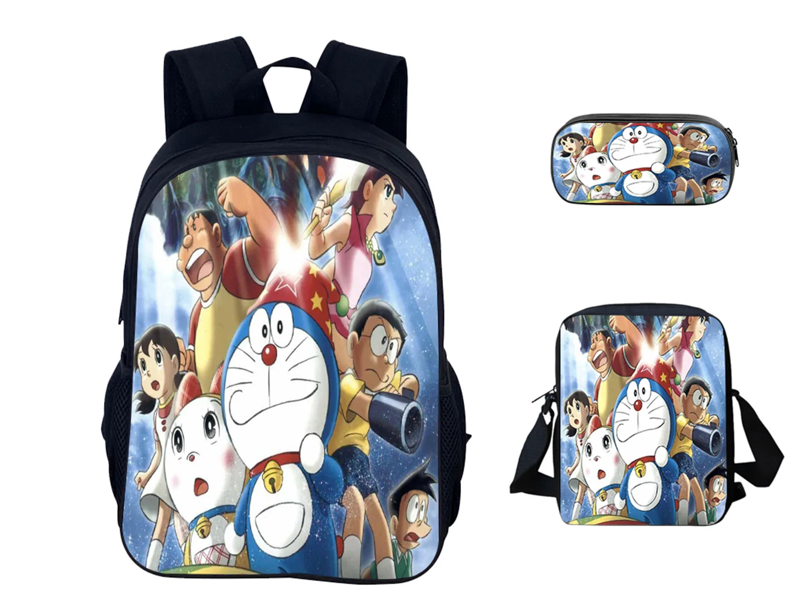 

Children Doraemon Multifunction Backpack and Lightweight Side Bag Pencil Box 3 in 1 Set-Waterproof Rucksack for Boys