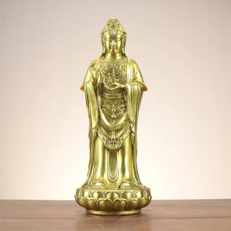 

Бронзовая статуэтка Бодхисаттвы Гуаньинь, украшение для домашнего поклонения, стоящая фигурка.