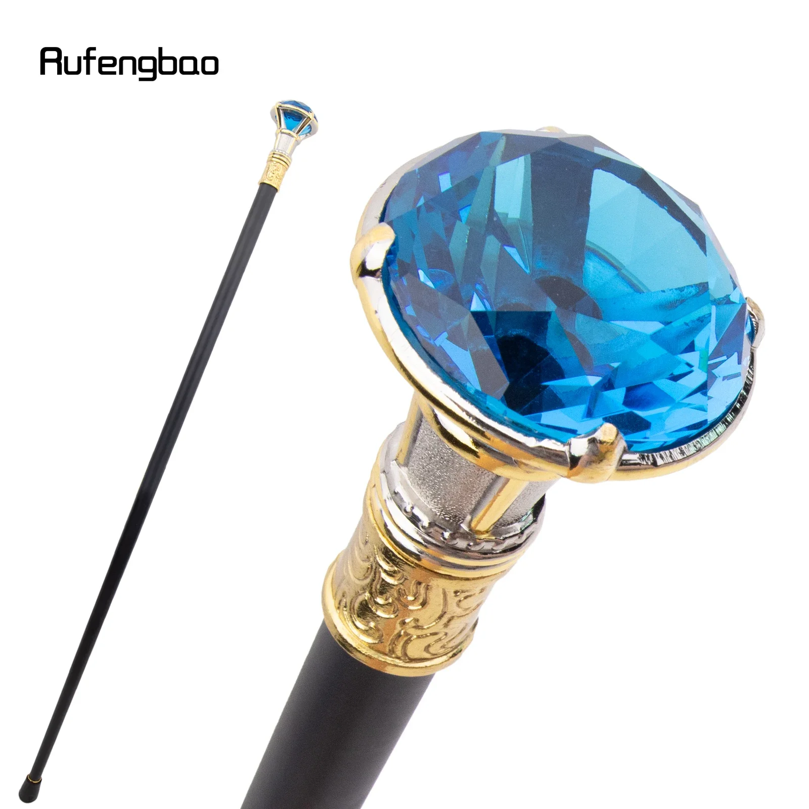 Blue Diamond Golden White Single Joint Walking Stick Decorative Cospaly Party Fashionable Walking Cane Halloween Crosier 90cm