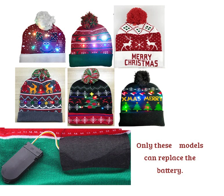 New Style! LED Christmas Hat Beanie Light Up Illuminate Warm Hat 48 Patterns New Year Snowman Sweater Hat Christmas Decorations