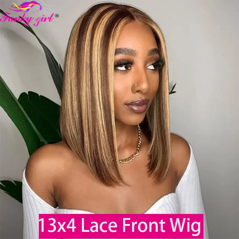 Highlight Bob Lace Wig Bone Straight Ombre Lace T Part Wig Short Bob Human Hair Wigs For Women Brazilian Remy Hair Colored Wigs