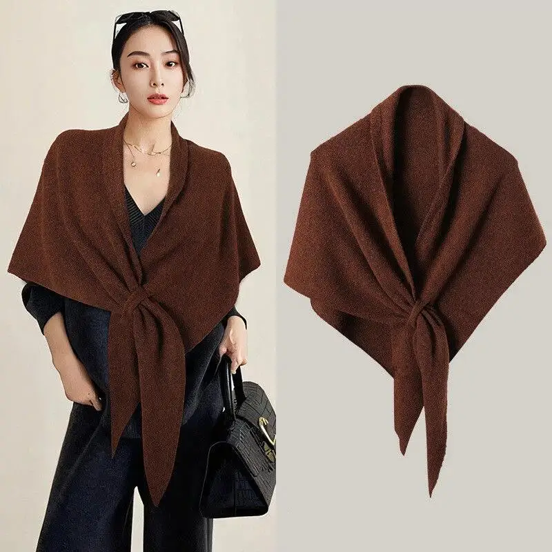 

【xxx】Winter Women Shawl Wraps Cardigan Cape Wool Blend Triangle Shawl Scarf Thickened With Knitted Warm Shoulder[S14]