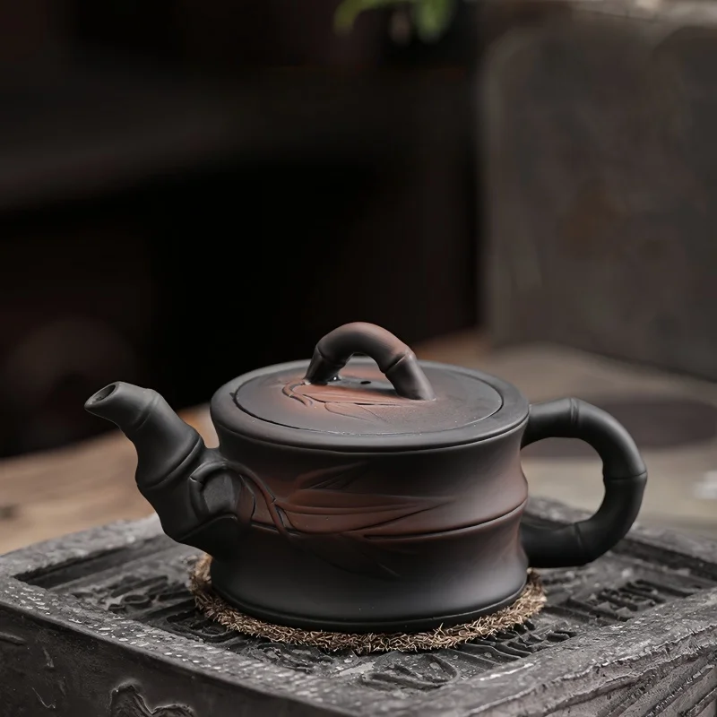 

Пурпурная керамика Jianshui, бамбуковый чайник, ручная роспись, античный рельефный чайник, бытовой чайник, чайный набор