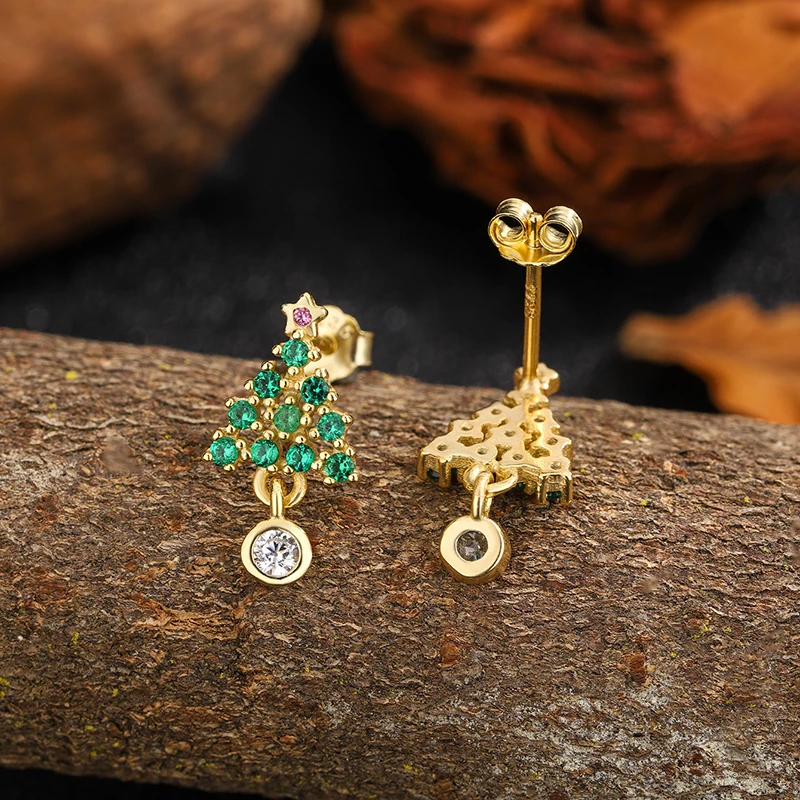 Fashionable and Authentic S925 Silver Christmas Tree Style Women's Versatile Earrings