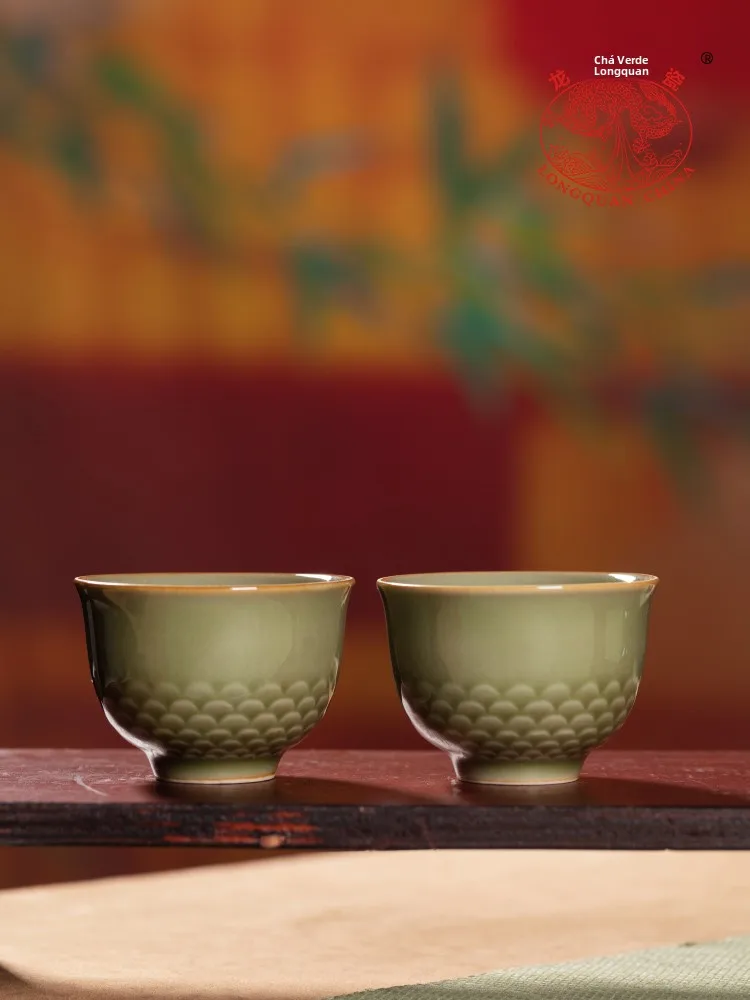 龍泉青磁功夫茶カップ-カップルお揃い-高級感あふれる陶磁器茶杯-茶道鑑賞用