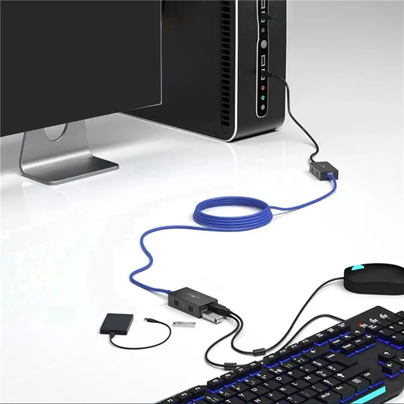 Exquisite-20Pcs 120M USB Extender 4 Port USB1.1 Hub Extender Over RJ45 Ethernet USB UTP Extension Transmitter Receiver-US Plug