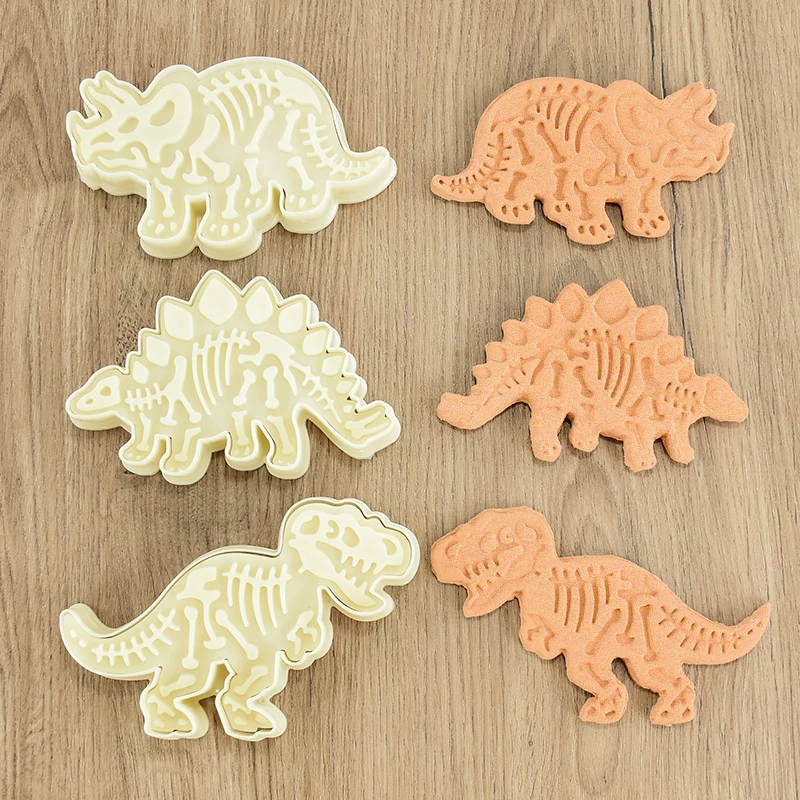 3pcs Dinosaur Shape Handmade DIY Cake Baking Tool Cookie Cutters Mold Fondant Biscuit Embossing Mould Ungle Birthday Party Decor