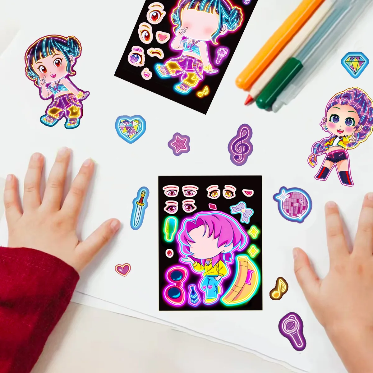 8pcs Funny Girls Stickers Toys Make A Face Puzzle DIY Stickers Face Kids Assemble Jigsaw Education Decals Party Decoration Gifts - view 3