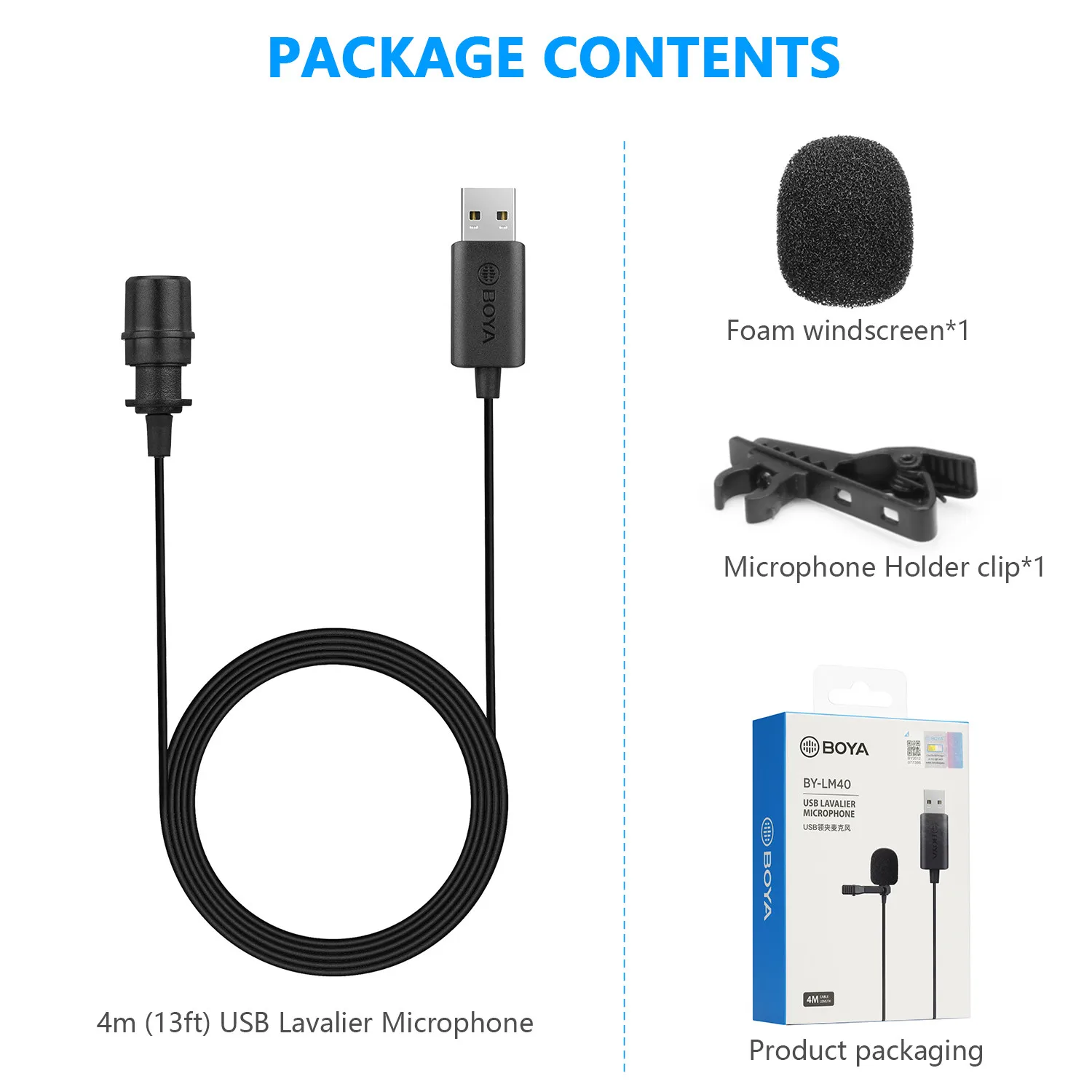 BOYA BY-LM40 4m Lavalier mikrofon USB w klapie dla gry komputerowe Laptop Windows Mac Streaming Vlogging Youtube nagrywanie