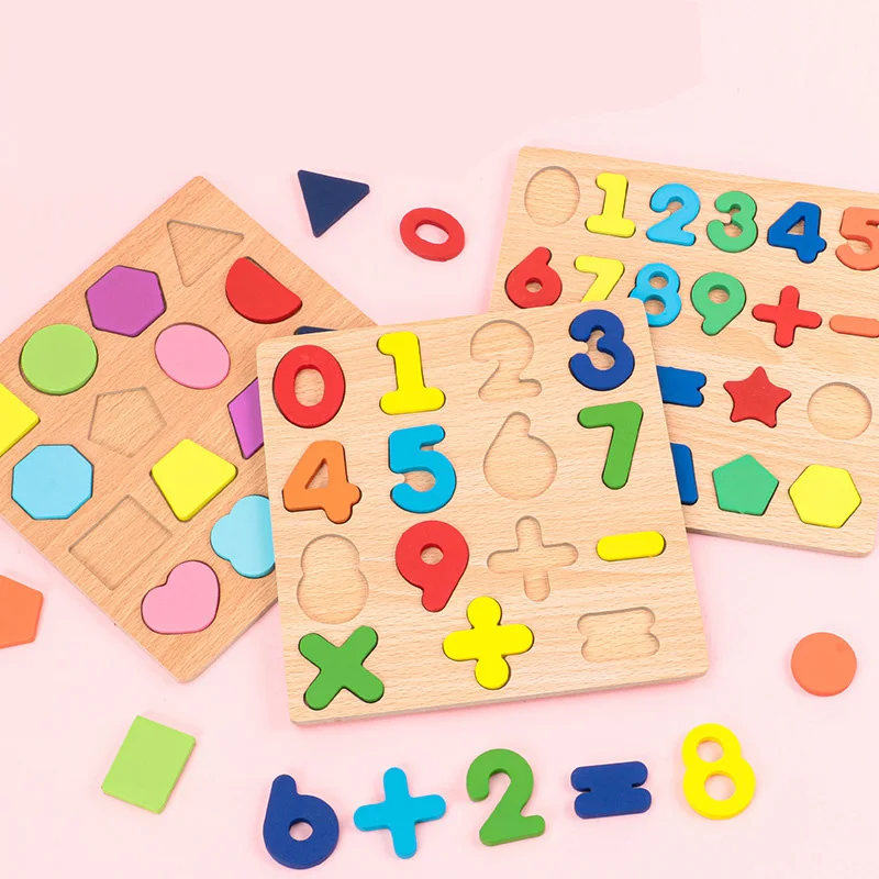 Kids Cognitive Alphabetic Arithmetic Number Geometric Shapes Wooden Puzzle Montessori Learning Educational Game Toy Children Toy