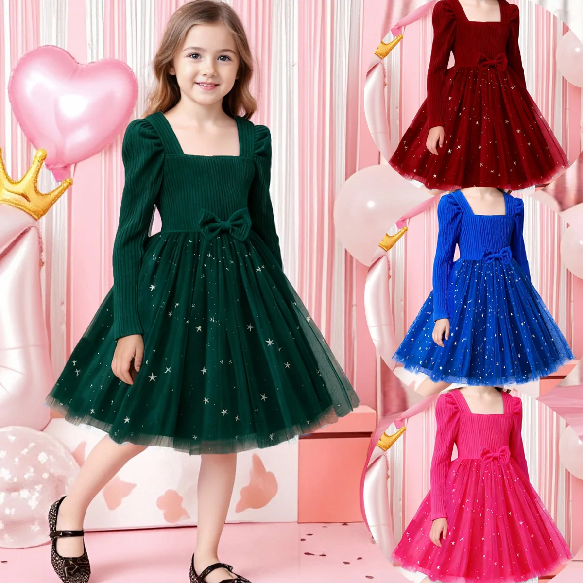 

Christmas Dress For Girls Autumn Long Sleeve Elegant Dress For Girl Wedding Bridesmaid Pageant Gown New Year Dress For Girls