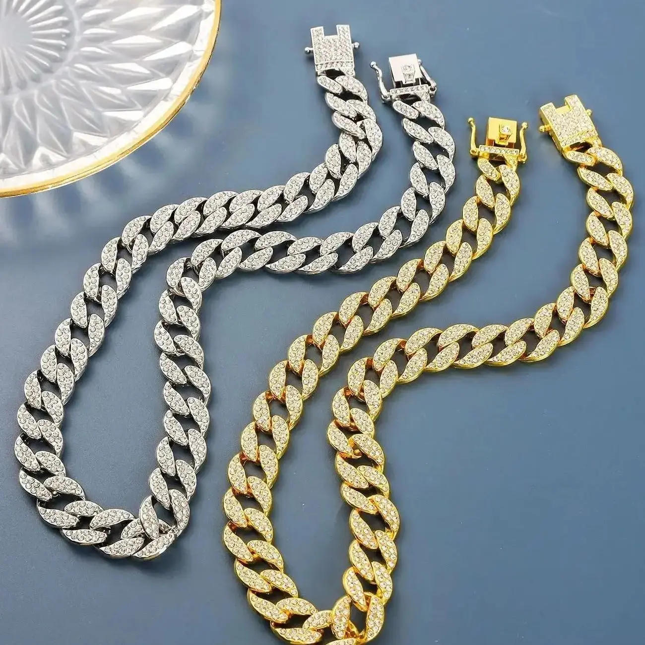 30 inch Cuban Link Chain Hip Hop Men Women Necklace 15mm Width Iced Out Bling Chain Miami Rhombus Fashion Jewelry Gold Silver