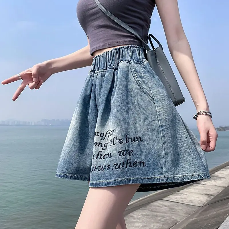 Women Summer Simplicity Loose Large Size Fashion Letter High Waist Wide Leg Women Clothes Casual All-match Appear Thin Shorts