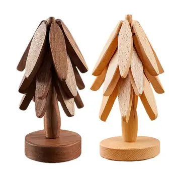 나무 삼발이 세트 코스터, 뜨거운 접시 패드, 절연 데임 방지 테이블 플레이스매트, 주방 티팟, 뜨거운 냄비 테이블 코스터 