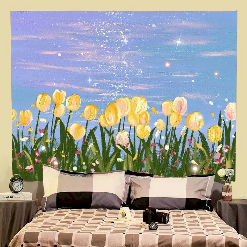 VIKAMA Pastel Sea Sunset Flowers Tapestry Wall Hanging, 6 Designs, Wall Decor for Bedroom Living Room Dorm
