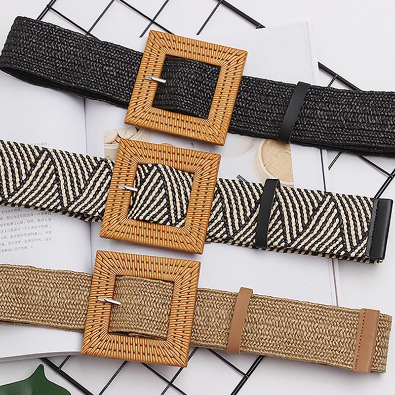 ECR Temperament Patchwork Weave Belt For Women Splicced Metal Elegant Striped Casual Belts Accessories Female Fashion New Style