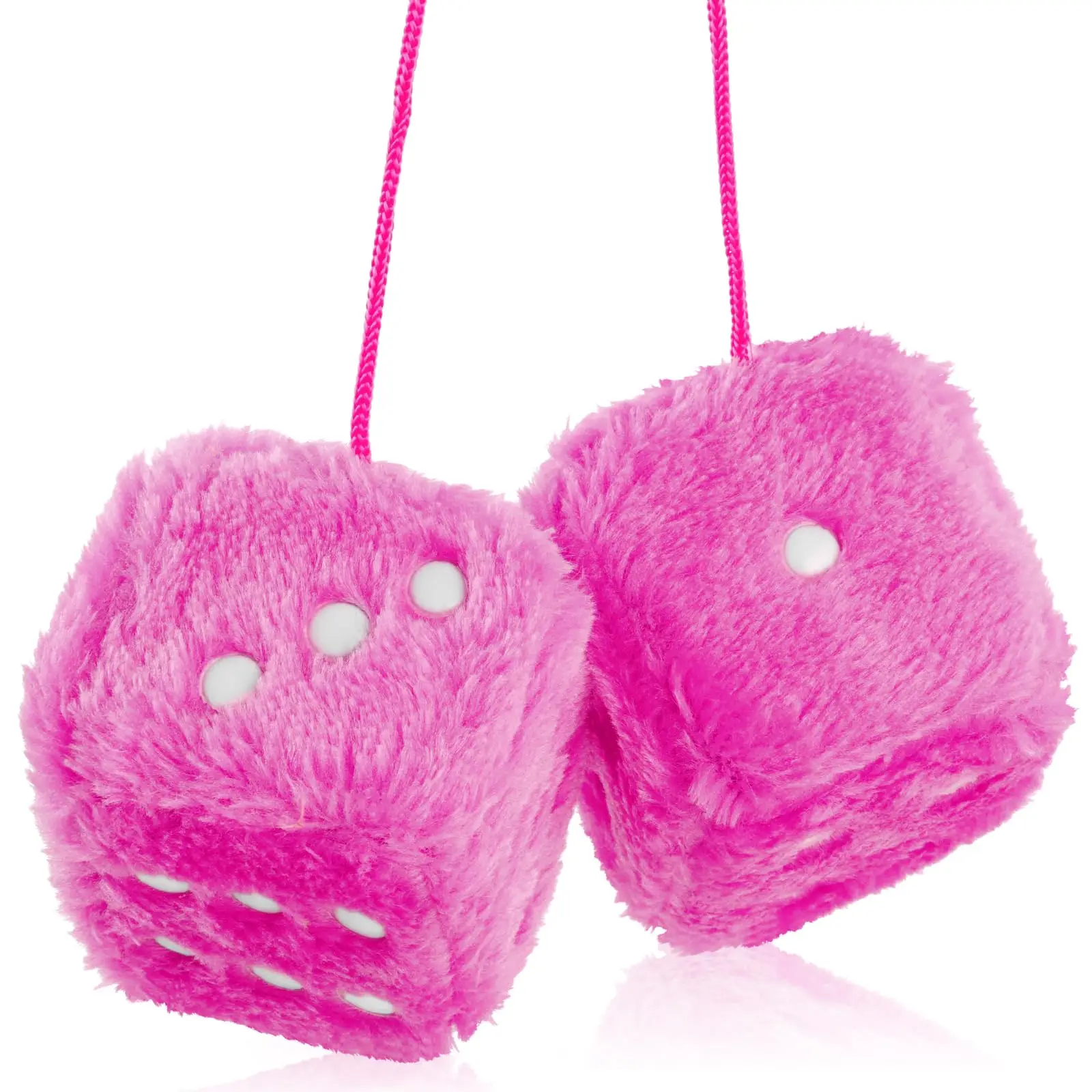 Fuzzy Dice for Car Mirror Pair of 2.7” Retro Square Fuzzy Plush Dice with Dots for Hanging Car Accessories Interior Fluffy