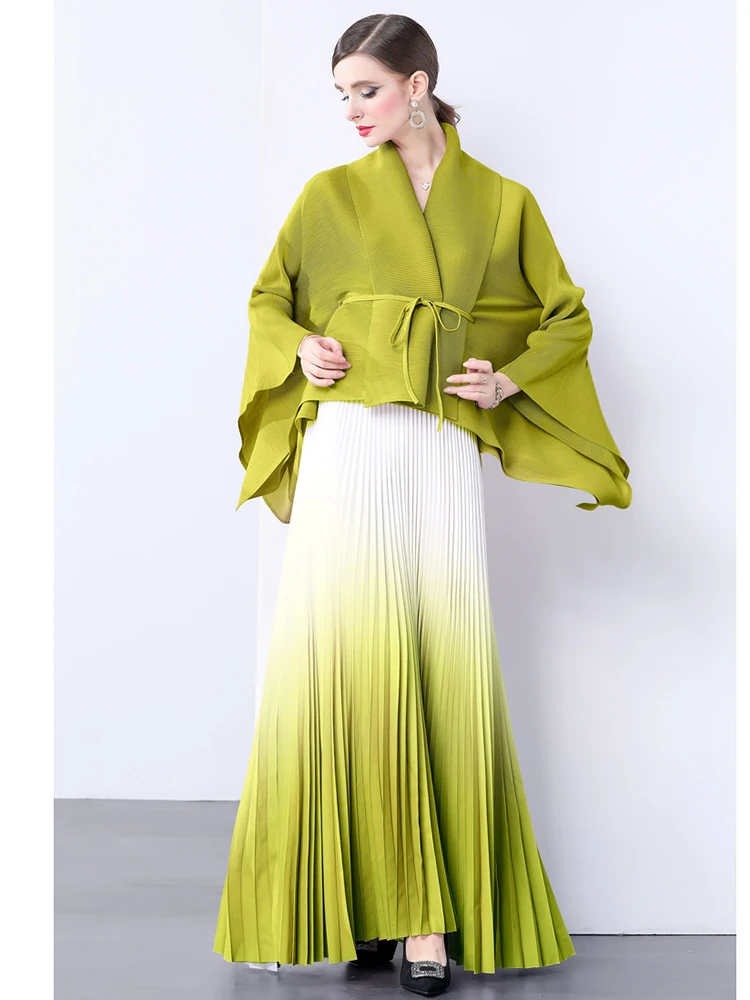 ZJYT Elegant Batwing Sleeve Top and Long Pleated Skirt 2 Piece Matching Sets 2025 Spring New Fashion Party Holiday Outfit Blue