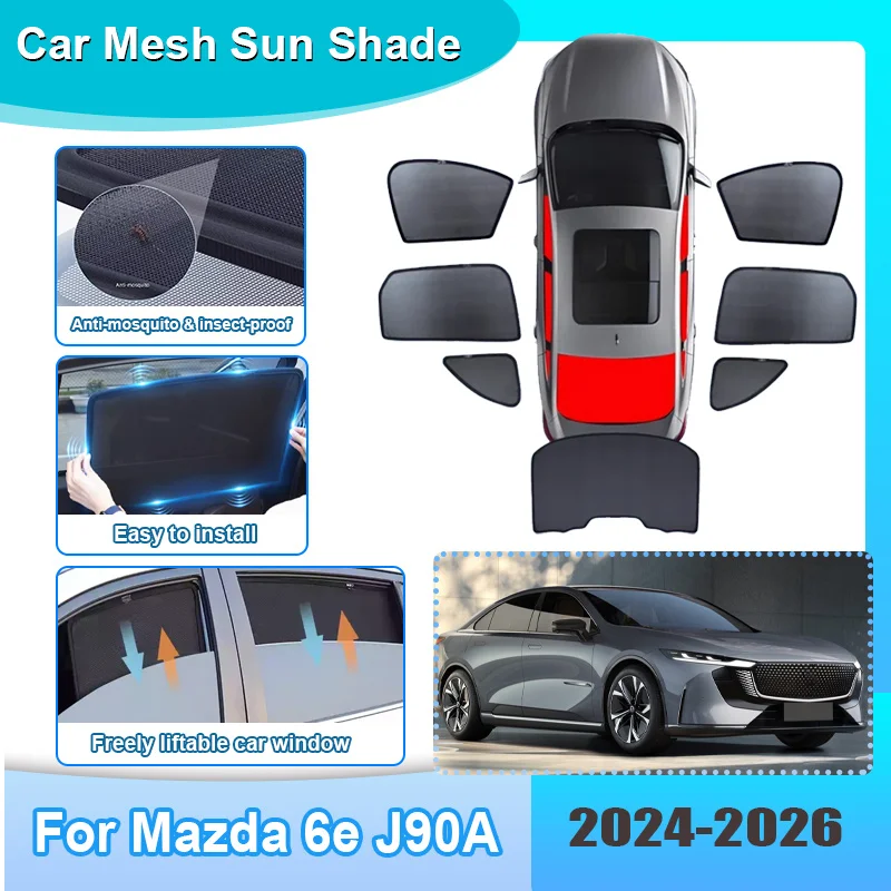 

Car Window Sunshade For Mazda 6e EZ-6 J90A 2024 2025 2026 Visor Mesh Heat Insulation Windshield Frame Curtain Auto Accessories