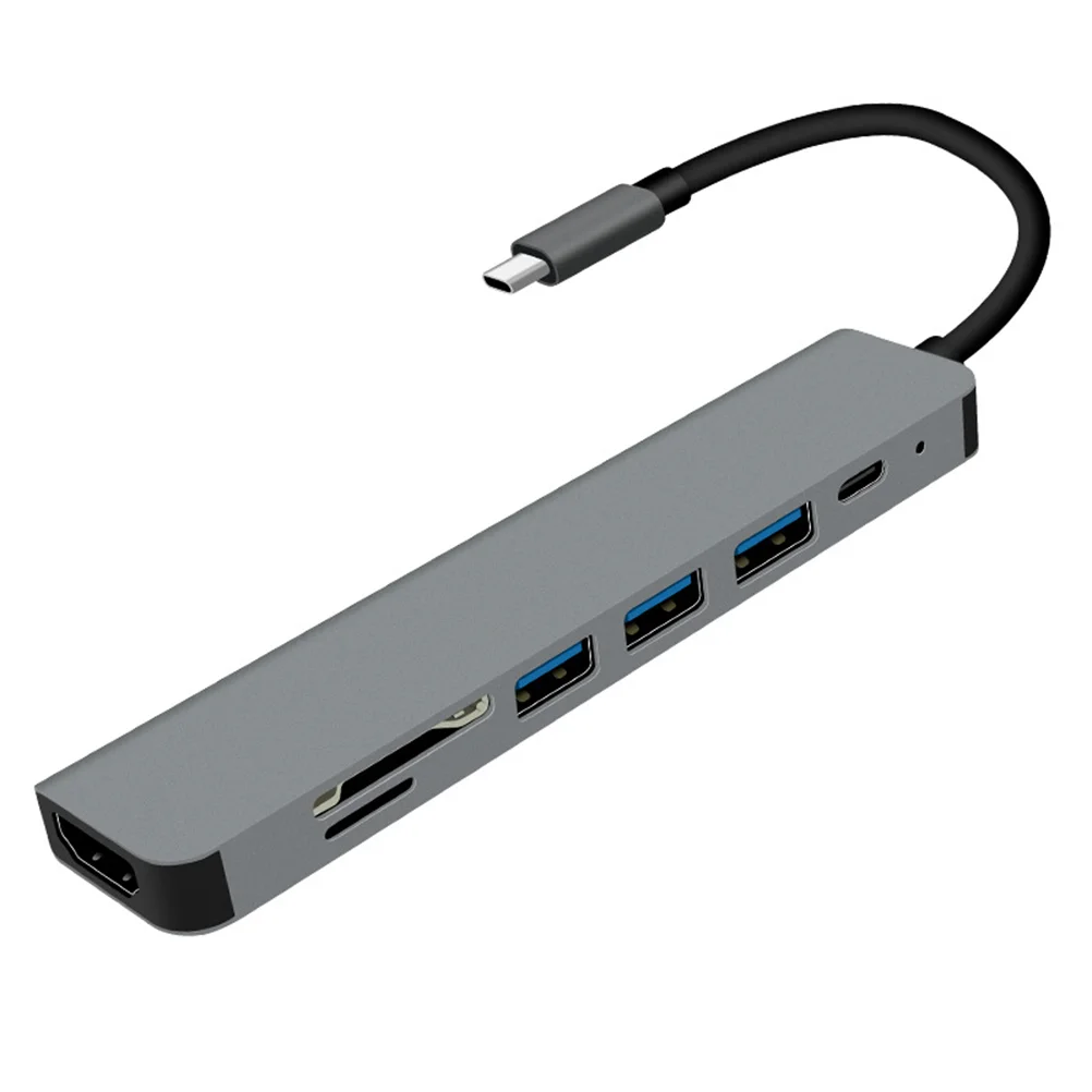 7 Ports Data USB Hub Docking Station Splitter Type- Adapter with Gigabit Ethernet Grey Computer Accessories