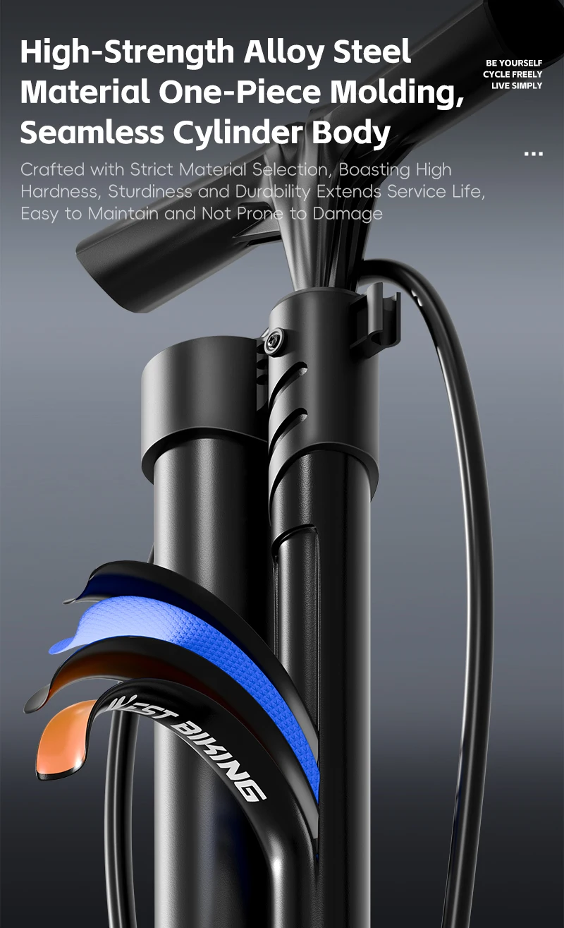 WEST BIKING 160PSI Hochdruck-Doppelrohr-Fahrradpumpe mit Manometer für Schlauchlose Reifen Schrader Presta Ventil Fahrrad Motorrad – Detail 9