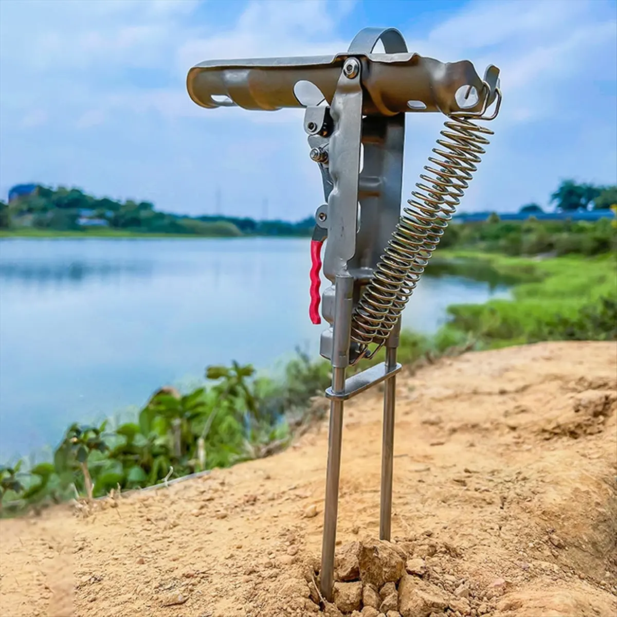 ABPF Fishing Rod Ground Holder Base Downhill Automatic Cane Support Stand Fish Pole Folding Holder for Lakes Pond Fishing view 2